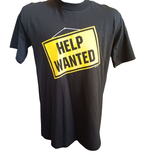 Vintage T-shirt Medium 90's 1998 Help Wanted Fruit Of The Loom Black NWOT NEW - Picture 2 of 4